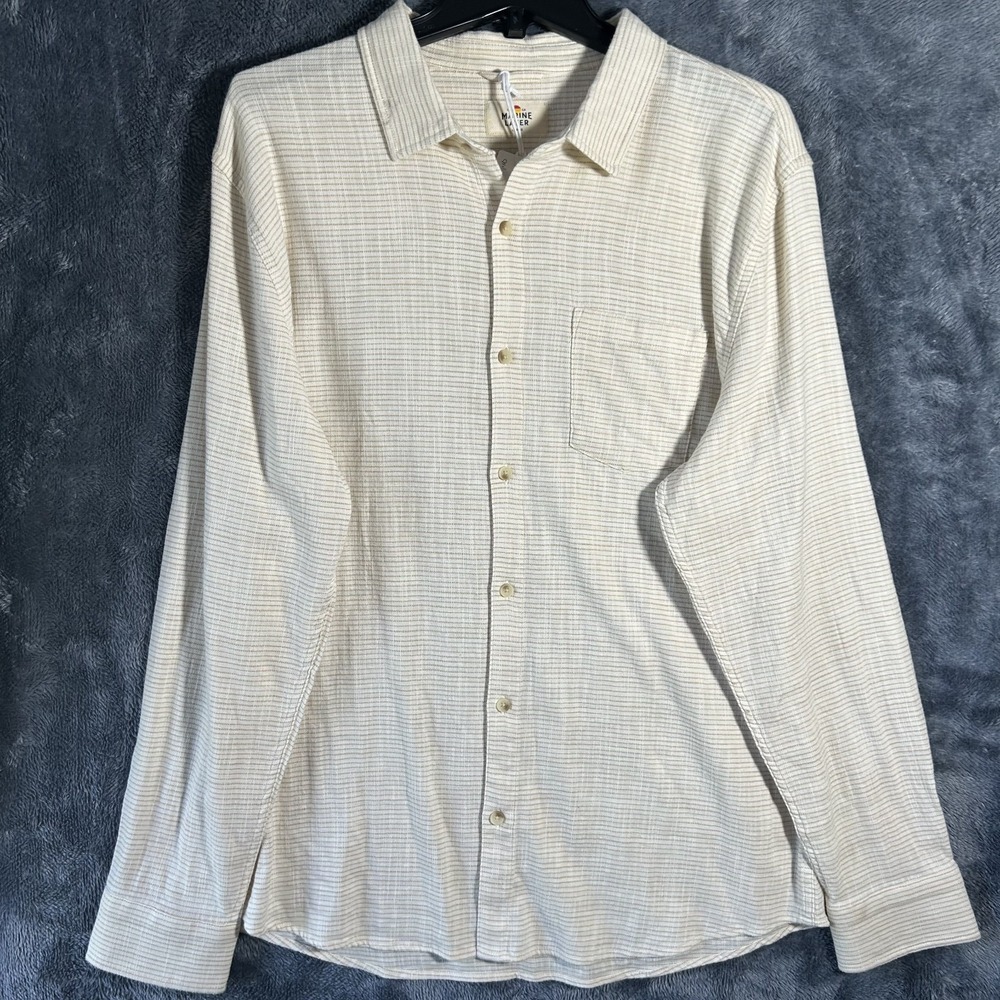 Marine Layer Mens Size L Beige Classic Stretch Selvage Button Up Shirt